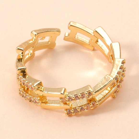 Elegant Geometric Multilayer CZ Open Ring - Picture 2 of 5